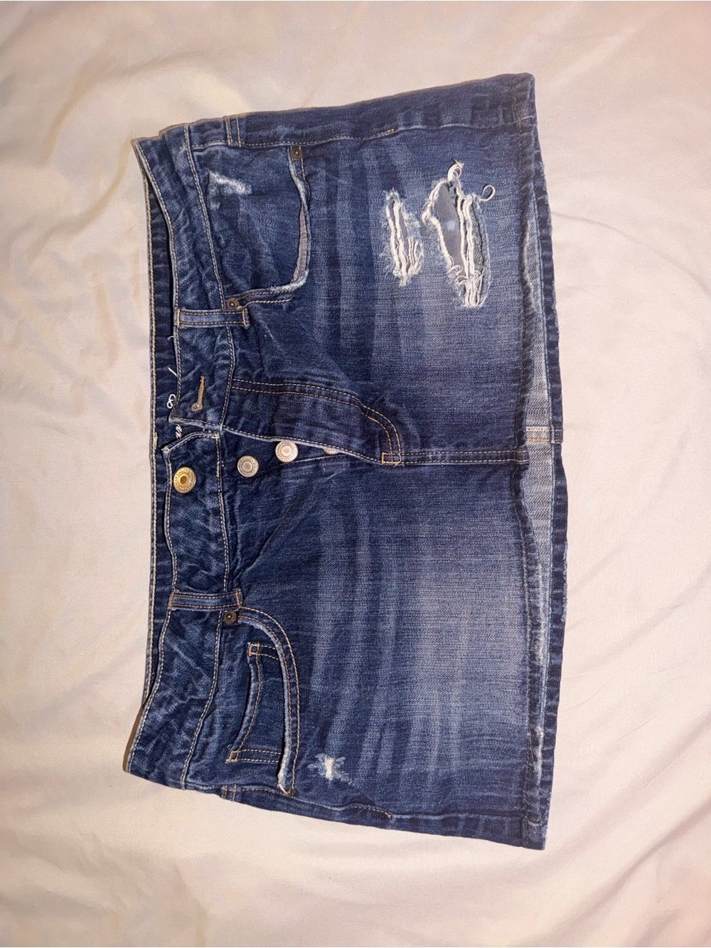 American Eagle Outfitters Blue Distressed Denim Mini Skirt
